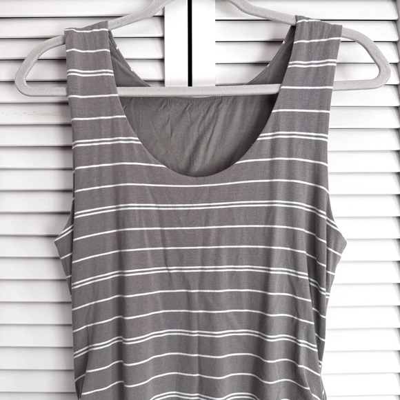Athleta Comeback Tank Midi Dress Gray White Stripe Ruching Size L - Picture 6 of 9